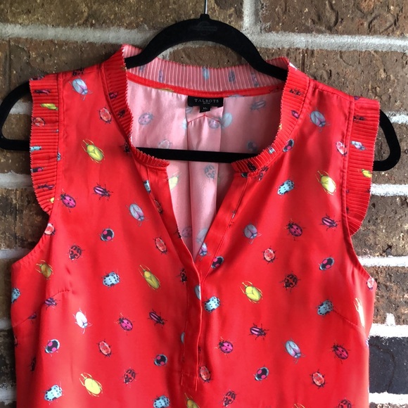 TALBOTS PLEATED RUFFLE SHELL - BRIGHT BEETLE Top - Picture 9 of 14